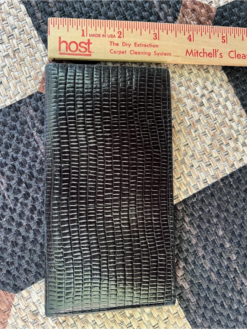 Vintage Etienne Aigner Black Mock Croc / Lizard Embossed Checkbook Cover Wallet
